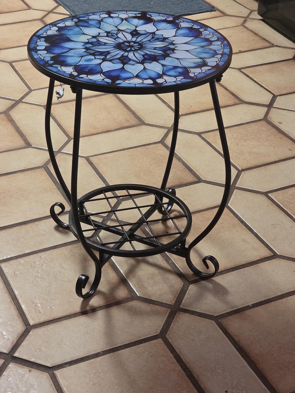 Blue Mosaic Screen Print Accent Table -